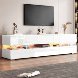 BTM LED TV Stand Lowboard Media Console Storage Cabinet Unit in White - thumbnail 1