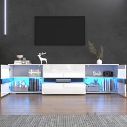 BTM LED TV Stand Lowboard Media Console Storage Cabinet Unit in White - thumbnail 5