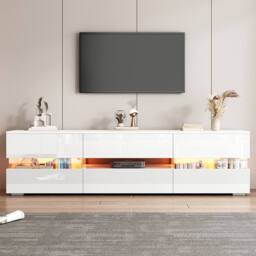 BTM LED TV Stand Lowboard Media Console Storage Cabinet Unit in White - thumbnail 2