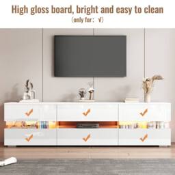 BTM LED TV Stand Lowboard Media Console Storage Cabinet Unit in White - thumbnail 8