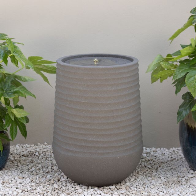 Primrose Mares Ridged Outdoor Water Feature with LED Lights 53cm in Grey - image 1