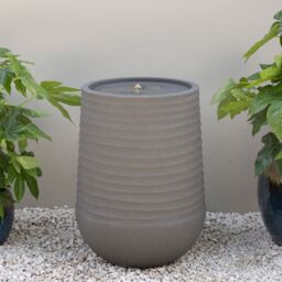 Primrose Mares Ridged Outdoor Water Feature with LED Lights 53cm in Grey - thumbnail 1