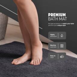 Keplin Non-Slip Microfibre Bath & Toilet Mat, Soft & Comfortable, 50x80cm in Grey - Size: 50 cm x 80 cm - thumbnail 4