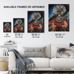 "Artery8 Steam Train Painting Engine Dark Powerful Bold Wall Art Print - Size: W18"" x H24""" - thumbnail 3
