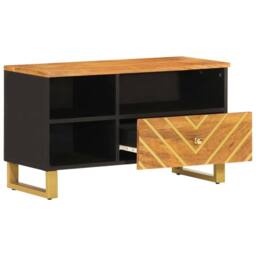 Berkfield Home TV Cabinet Brown & Black 80x33.5x46 cm Solid Wood Mango - thumbnail 1