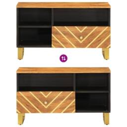Berkfield Home TV Cabinet Brown & Black 80x33.5x46 cm Solid Wood Mango - thumbnail 7