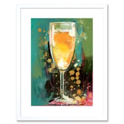 "Artery8 Wall Art Print Bubbly Champagne Sparling Wine Glass Celebration Artwork Framed 9X7 Inch in White - Size: W7"" x H9""" - thumbnail 1