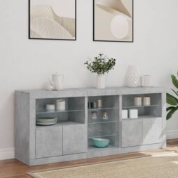 Berkfield Home Sideboard with LED Lights Concrete Grey 162x37x67 cm - Size: 162 x 37 x 67 cm - thumbnail 4