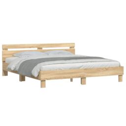 Berkfield Home Bed Frame with LED without Mattress Sonoma Oak 200x200 cm in Brown - thumbnail 5
