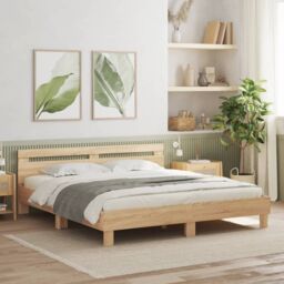 Berkfield Home Bed Frame with LED without Mattress Sonoma Oak 200x200 cm in Brown - thumbnail 3