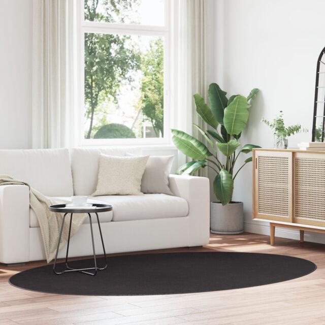 Berkfield Home HUARTE' Black Oval Rug 160x230 cm - Size: Medium - image 1
