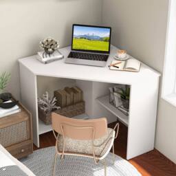 Ventryn Corner Computer Desk, Home Office Workstation for Laptop in White - thumbnail 5