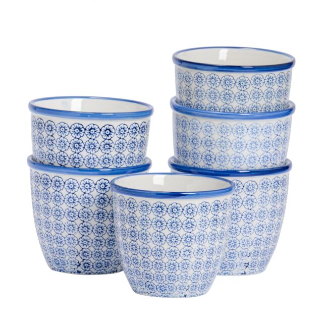 Nicola Spring Hand-Printed Plant Pots - 14cm - Pack of 6 in Navy - image 1