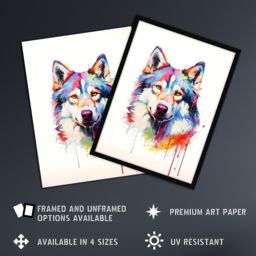 "Artery8 Wall Art Print Husky Dog Lover Gift Pet Portrait Rainbow Colours Artwork Painting Poster - Size: W18"" x H24""" - thumbnail 2