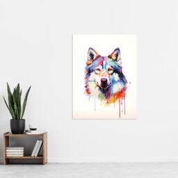 "Artery8 Wall Art Print Husky Dog Lover Gift Pet Portrait Rainbow Colours Artwork Painting Poster - Size: W18"" x H24""" - thumbnail 4