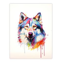 "Artery8 Wall Art Print Husky Dog Lover Gift Pet Portrait Rainbow Colours Artwork Painting Poster - Size: W18"" x H24""" - thumbnail 1