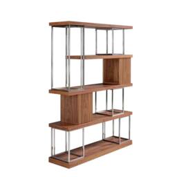 Angel Cerda Walnut Veneer Bookcase with Chromed Stainless Steel in Brown - thumbnail 1
