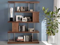 Angel Cerda Walnut Veneer Bookcase with Chromed Stainless Steel in Brown - thumbnail 3