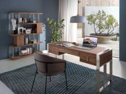 Angel Cerda Walnut Veneer Bookcase with Chromed Stainless Steel in Brown - thumbnail 4