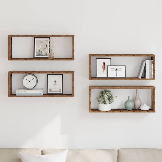 Berkfield Home Wall Cube Shelves 4 pcs Old Wood 60x15x23 cm Engineered Wood in Brown - Size: 60 x 15 x 23 cm - image 1