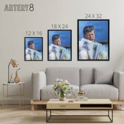 "Artery8 President John F Kennedy Cigar & Newspaper Framed Canvas Wall Art Print in Blue - Size: W12"" x H16""" - thumbnail 4