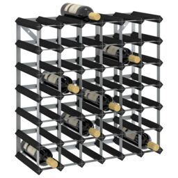 Berkfield Home Wine Rack for 42 Bottles Black Solid Pine Wood - thumbnail 1