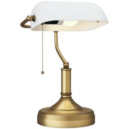 HOMCOM Banker's Table Lamp w/ Antique Bronze Tone Base in White - thumbnail 2