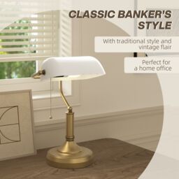 HOMCOM Banker's Table Lamp w/ Antique Bronze Tone Base in White - thumbnail 4