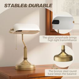 HOMCOM Banker's Table Lamp w/ Antique Bronze Tone Base in White - thumbnail 5