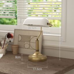 HOMCOM Banker's Table Lamp w/ Antique Bronze Tone Base in White - thumbnail 3