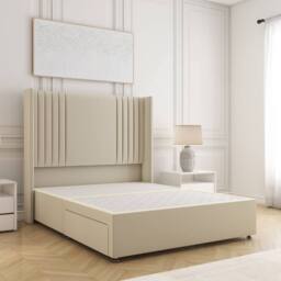 "BSSPOKE Cheshire Divan Bed Plush Velvet 54"" Headboard 2 Drawers & No Mattress in Cream - Size: King" - thumbnail 2