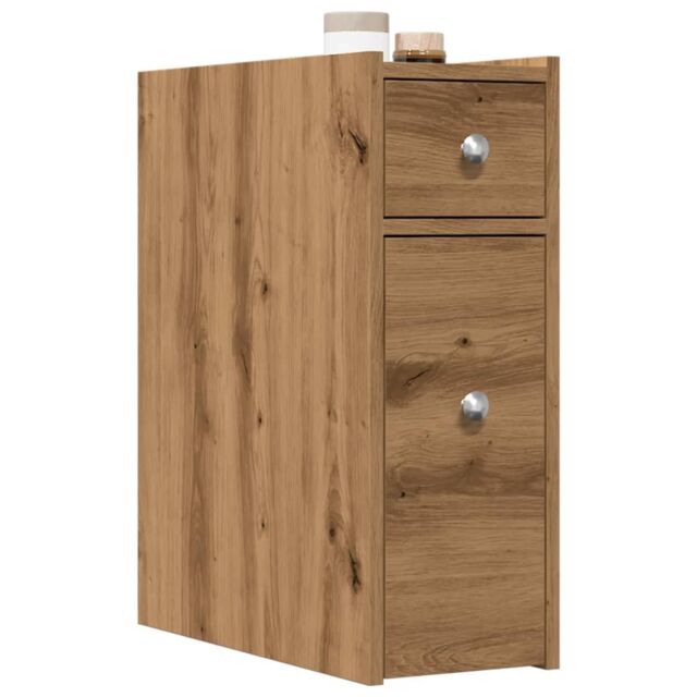 Berkfield Home Narrow Bathroom Cupboard with Wheels Artisian Oak Engineered Wood in Brown - image 1