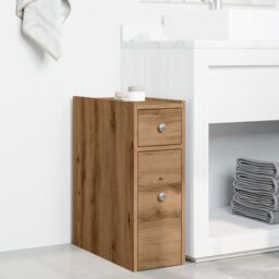Berkfield Home Narrow Bathroom Cupboard with Wheels Artisian Oak Engineered Wood in Brown - thumbnail 3