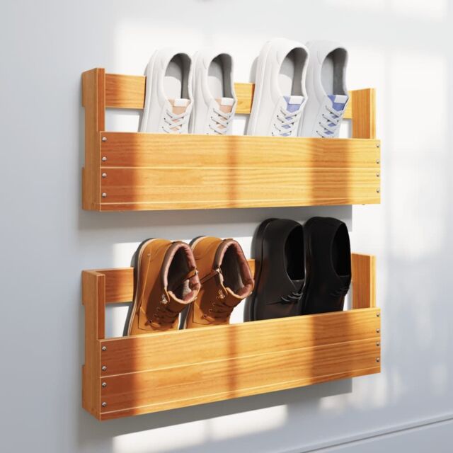 Berkfield Home Wall-mounted Shoe Racks 2 pcs Wax Brown 59x8.5x23.5 cm Solid Wood Pine - image 1
