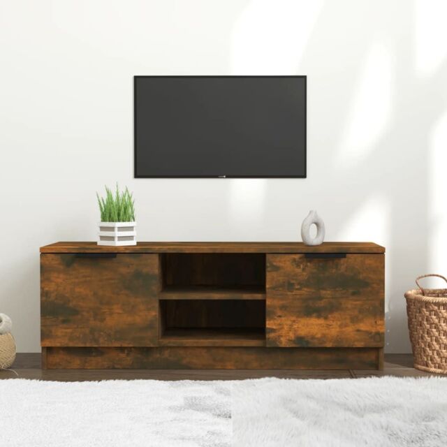 Berkfield Home TV Cabinet Smoked Oak 102x35x36.5 cm Engineered Wood in Brown - image 1