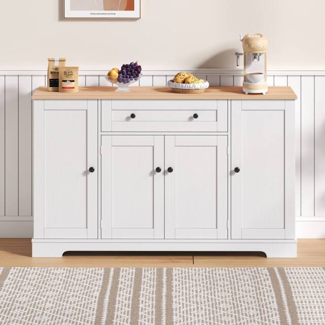 Merax Kitchen Sideboard Storage Cabinet with Drawer & Adjustable Shelves in Natural White - image 1