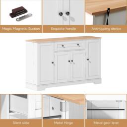 Merax Kitchen Sideboard Storage Cabinet with Drawer & Adjustable Shelves in Natural White - thumbnail 4