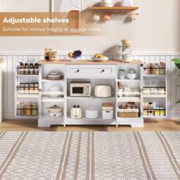 Merax Kitchen Sideboard Storage Cabinet with Drawer & Adjustable Shelves in Natural White - thumbnail 3