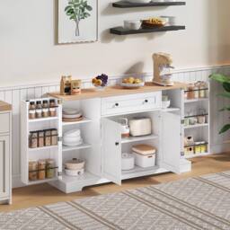 Merax Kitchen Sideboard Storage Cabinet with Drawer & Adjustable Shelves in Natural White - thumbnail 2