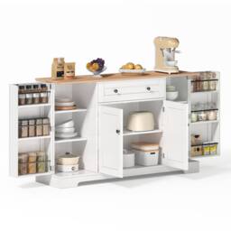 Merax Kitchen Sideboard Storage Cabinet with Drawer & Adjustable Shelves in Natural White - thumbnail 7