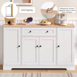 Merax Kitchen Sideboard Storage Cabinet with Drawer & Adjustable Shelves in Natural White - thumbnail 5