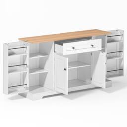 Merax Kitchen Sideboard Storage Cabinet with Drawer & Adjustable Shelves in Natural White - thumbnail 9