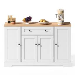 Merax Kitchen Sideboard Storage Cabinet with Drawer & Adjustable Shelves in Natural White - thumbnail 8