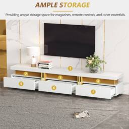 Matteo White Faux Marble TV Stand - Golden Panel - 3 Drawers Media Unit - thumbnail 6