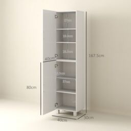 HOMCOM Tall Storage Cabinet with Adjustable Shelves & Double Doors in White - thumbnail 3