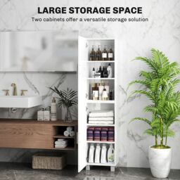 HOMCOM Tall Storage Cabinet with Adjustable Shelves & Double Doors in White - thumbnail 4
