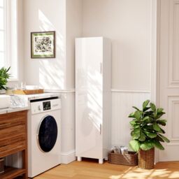 HOMCOM Tall Storage Cabinet with Adjustable Shelves & Double Doors in White - thumbnail 1