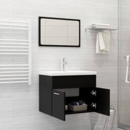 Berkfield Home Bathroom Furniture Set Black Engineered Wood - thumbnail 3