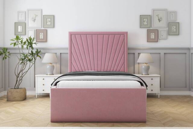 "Sloomy Somerset Plush Deep-Sided Bed Frame With 50"" Upholstered Headboard in Pink - Size: Double" - image 1