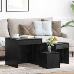 Berkfield Home Traditional Coffee Tables 3 pcs Black oak 45 x 45 x 45 cm Enginee - thumbnail 5
